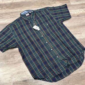 Vintage NWT Bugle Boy Men's Tartan Plaid Short Sleeve‎ Button Down Shirt Blue XL